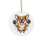 Happy Corgi Illustration Ceramic Ornament | Double-Sided