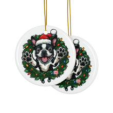 Load image into Gallery viewer, Festive Boston Terrier Dog Ceramic Ornaments - Holiday Decorations, Pet Lover Gift, Personalized Tree Hangings, Christmas Cheer