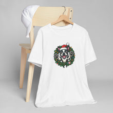 Load image into Gallery viewer, Christmas Boston Terrier Dog Wreath T-Shirt, Holiday Bostie Shirt, Funny Xmas Tee, Unisex Gift, Dog Lover Apparel, Festive Casual Wear