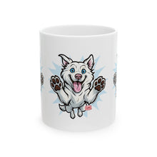 Load image into Gallery viewer, Mug - Happy White Husky Dog in Mid Leap Ceramic Mug (11oz, 15oz)