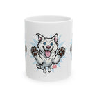 Mug - Happy White Husky Dog in Mid Leap Ceramic Mug (11oz, 15oz)
