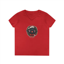 Load image into Gallery viewer, Cute Black Labrador Retriever Christmas V-Neck T-Shirt, Holiday Tee, Festive Womens Shirt, Christmas Gift, Winter Apparel