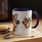 Excited Leaping Corgi  Accent Coffee Mug - Cute Dog Lover Gift (11oz)