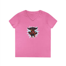 Load image into Gallery viewer, Vibrant Ladies' V-Neck T-Shirt with Happy Dachshund Design, Casual Wear, Gift for Her, Fun Graphic Tee, Everyday Comfort
