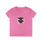 Vibrant Ladies' V-Neck T-Shirt with Happy Dachshund Design, Casual Wear, Gift for Her, Fun Graphic Tee, Everyday Comfort