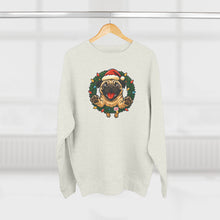 Load image into Gallery viewer, Festive Pug Sweatshirt, Unisex Crewneck, Holiday Gift, Dog Lover Apparel, Christmas Sweater, Cozy Winter Wear