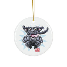 Load image into Gallery viewer, Playful Black Lab Jumping Illustration Ceramic Ornament | Double-Sided