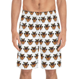 Pug Party Board Shorts - Fun Summer Swimwear, Beach Vacation, Dog Lover Gift, Poolside Comfort, AOP Surf Shorts