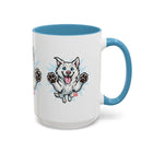 Happy White Husky Accent Coffee Mug | Cute Jumping Dog Paw Print Design (11/15 oz)