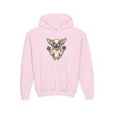 Load image into Gallery viewer, Happy Jumping Chihuahua Hoodie | Cute Dog Illustration, Youth Hoodie