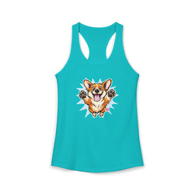 Cute Leaping Corgi Racerback Tank | Playful Happy Corgi Design