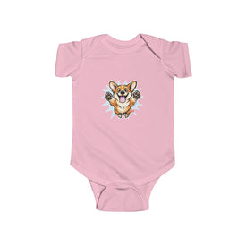 Happy Leaping Corgi Illustration Infant Bodysuit | Cute Puppy Baby Onesie