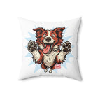 Red Border Collie Dog Lover's Square Pillow, Cute Pet Decor, Animal Gift, Throw Pillow for Home, Dog Art Cushion