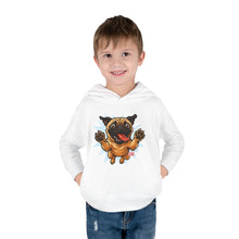 Load image into Gallery viewer, Adorable Toddler Fleece Hoodie with Playful Pug Design, Kids Pullover, Cute Dog Sweater, Pet Lover Gift, Cozy Toddler Apparel