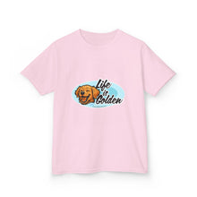 Load image into Gallery viewer, Kids Dog Lover Tee - Life is Golden, Cute Pet Shirt, Gift for Golden Retriever Lovers, Birthday Present, Summer Wear, Fun Casual Top