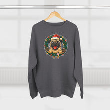 Load image into Gallery viewer, Festive Pug Sweatshirt, Unisex Crewneck, Holiday Gift, Dog Lover Apparel, Christmas Sweater, Cozy Winter Wear