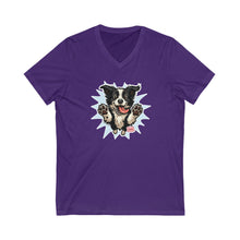 Load image into Gallery viewer, V-Neck Tee - Funny Playful Border Collie Dog Design from OMG You're Home!