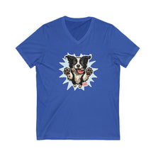 Load image into Gallery viewer, V-Neck Tee - Funny Playful Border Collie Dog Design from OMG You're Home!