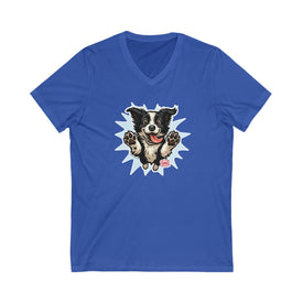 V-Neck Tee - Funny Playful Border Collie Dog Design from OMG You're Home!