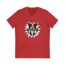 Load image into Gallery viewer, V-Neck Tee - Funny Playful Border Collie Dog Design from OMG You're Home!