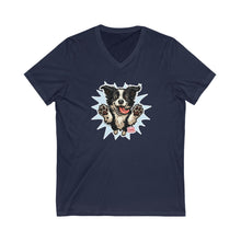 Load image into Gallery viewer, V-Neck Tee - Funny Playful Border Collie Dog Design from OMG You're Home!