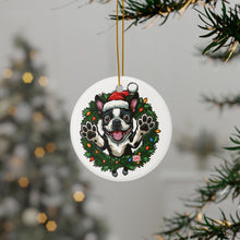 Load image into Gallery viewer, Festive Boston Terrier Dog Ceramic Ornaments - Holiday Decorations, Pet Lover Gift, Personalized Tree Hangings, Christmas Cheer