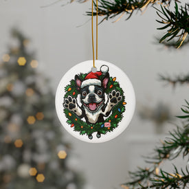 Festive Boston Terrier Dog Ceramic Ornaments - Holiday Decorations, Pet Lover Gift, Personalized Tree Hangings, Christmas Cheer