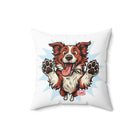 Red Border Collie Dog Lover's Square Pillow, Cute Pet Decor, Animal Gift, Throw Pillow for Home, Dog Art Cushion