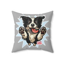 Load image into Gallery viewer, Playful Border Collie Dog Square Pillow, Dog Lover Decor, Home Cushion, Pet Theme Gift, Fun Animal Accent, Cute Puppy Pillow