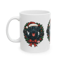 Load image into Gallery viewer, Festive Black Labrador Dog Mug, Christmas Mug, Holiday Gift, Pet Lover's Mug, Cute Black Lab Mug, Seasonal Coffee Mug