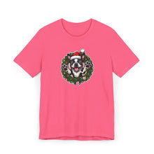 Load image into Gallery viewer, Christmas Boston Terrier Dog Wreath T-Shirt, Holiday Bostie Shirt, Funny Xmas Tee, Unisex Gift, Dog Lover Apparel, Festive Casual Wear