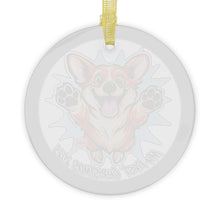 Load image into Gallery viewer, Happy Leaping Corgi My First Christmas 2025 Glass Ornament | Personalized Pet Holiday