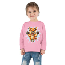 Load image into Gallery viewer, Shiba Inu Puppy Toddler Long Sleeve Tee | Cute Jumping Dog Kids Shirt