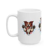 Load image into Gallery viewer, Cheerful Red Border Collie Dog Mug, Pet Lover Gift, Cute Coffee Cup, Animal Enthusiast, Fun Home Decor, Dog-themed Drinkware