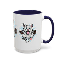 Load image into Gallery viewer, Happy White Husky Accent Coffee Mug | Cute Jumping Dog Paw Print Design (11/15 oz)