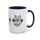 Happy White Husky Accent Coffee Mug | Cute Jumping Dog Paw Print Design (11/15 oz)