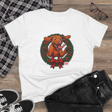 Load image into Gallery viewer, Festive Vizsla Dog Lover's Tee, Cute Animal T-Shirt, Holiday Gift, Casual Wear, Fun Christmas Design, Wreath Print Top