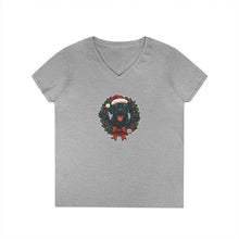 Load image into Gallery viewer, Cute Black Labrador Retriever Christmas V-Neck T-Shirt, Holiday Tee, Festive Womens Shirt, Christmas Gift, Winter Apparel