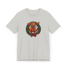 Load image into Gallery viewer, Festive Vizsla Dog Wreath T-Shirt | Unisex Jersey Tee, Holiday Apparel, Dog Lover Gifts, Christmas Shirt, Pet-Themed Fashion