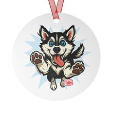 Load image into Gallery viewer, Whimsical Siberian Husky Dog Lover Metal Ornament, Pet Memorial, Holiday Decoration, Personalized Gift, Christmas Keepsake