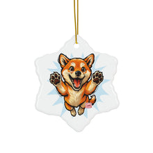 Load image into Gallery viewer, Jumping Shiba Inu Ceramic Ornament | Double-Sided Dog Face Holiday Decor