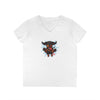 Vibrant Ladies' V-Neck T-Shirt with Happy Dachshund Design, Casual Wear, Gift for Her, Fun Graphic Tee, Everyday Comfort