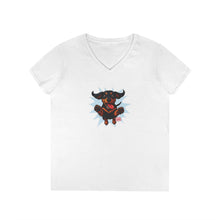 Load image into Gallery viewer, Vibrant Ladies' V-Neck T-Shirt with Happy Dachshund Design, Casual Wear, Gift for Her, Fun Graphic Tee, Everyday Comfort