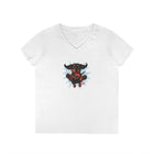 Vibrant Ladies' V-Neck T-Shirt with Happy Dachshund Design, Casual Wear, Gift for Her, Fun Graphic Tee, Everyday Comfort