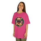 Festive Kids Tee with Pug in Santa Wreath, Christmas Shirt, Holiday Apparel, Cute Kids Clothing, Gift for Dog Lovers, Winter Fun Tee