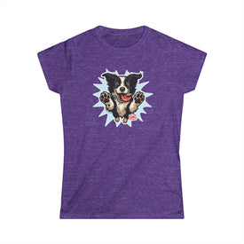 OMG Youre Home Dog Reunion T-Shirt: Happy and Excited Leaping Border Collie Women's Shirt