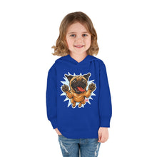Load image into Gallery viewer, Adorable Toddler Fleece Hoodie with Playful Pug Design, Kids Pullover, Cute Dog Sweater, Pet Lover Gift, Cozy Toddler Apparel