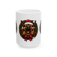 Load image into Gallery viewer, Festive  German Shepherd Dog Lover Ceramic Mug | Christmas Gift, Holiday Decor, Pet Lover's Mug, Cute GSD Cup, Coffee Tea Mug