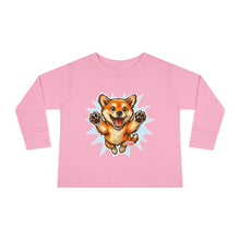 Load image into Gallery viewer, Shiba Inu Puppy Toddler Long Sleeve Tee | Cute Jumping Dog Kids Shirt