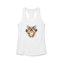 Load image into Gallery viewer, Cute Leaping Corgi Racerback Tank | Playful Happy Corgi Design